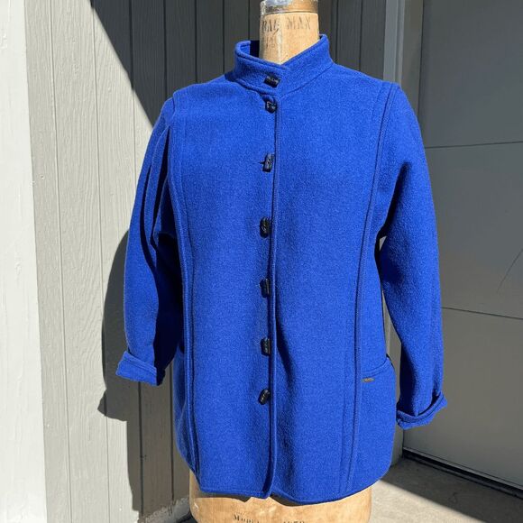 Vintage Geiger Austria Pure Wool Blue Jacket Coat Luxury Natural Fiber, Size M/L - Picture 5 of 9